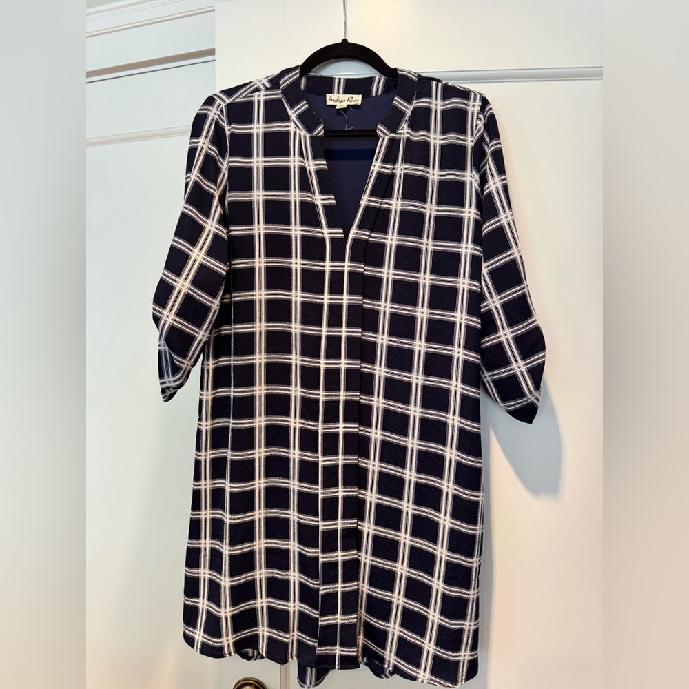 Navy Plaid Women Dress